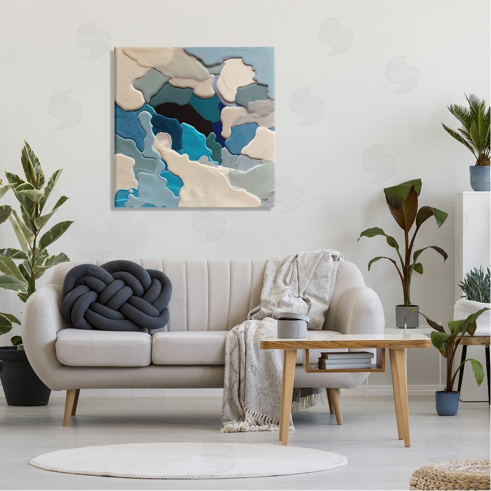 Stacy Gresell Abstract Irregular Shapes Complex Layered Dripped Paint Canvas Wall Art in Room