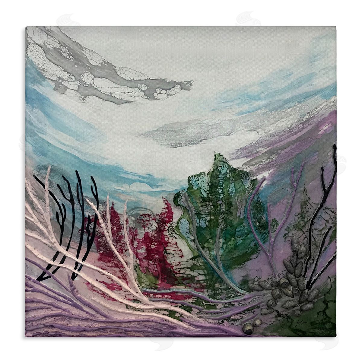 Stacy Gresell Abstract Underwater Landscape Scene Floating Coral Plants Stretched Canvas Wall Art Print