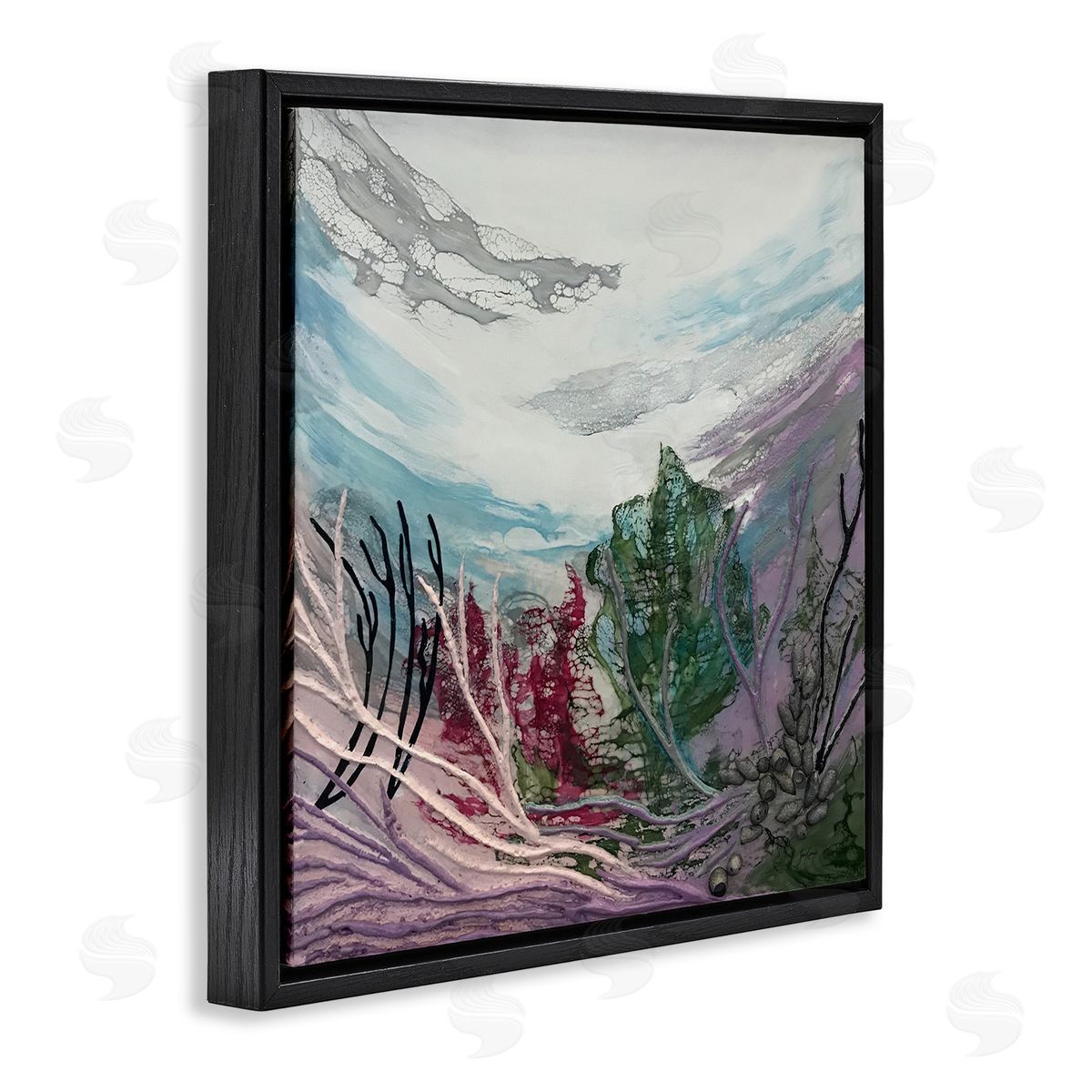 Stacy Gresell Abstract Underwater Landscape Scene Floating Coral Plants Black Floating Frame Canvas Wall Art Print