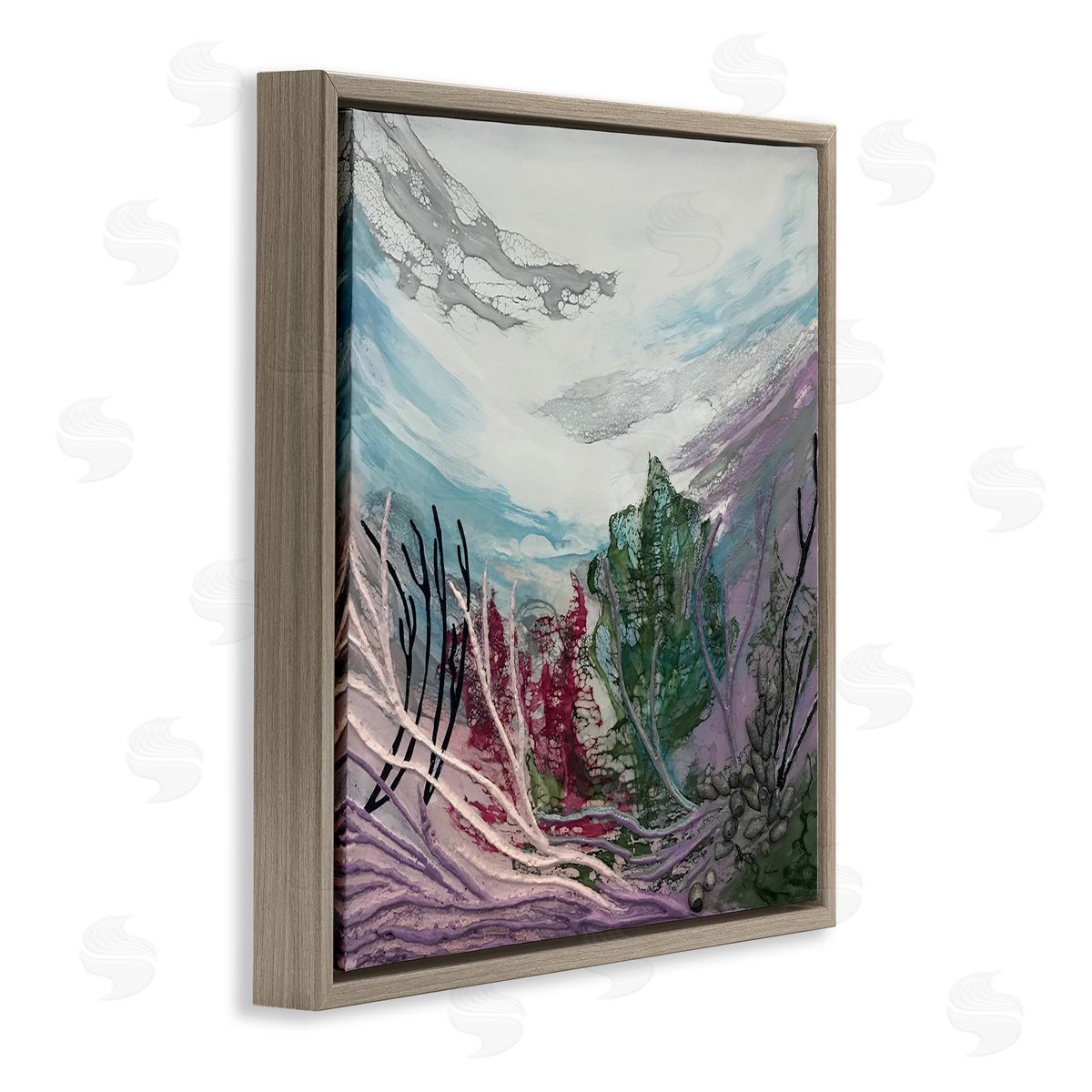 Stacy Gresell Abstract Underwater Landscape Scene Floating Coral Plants Brown Floating Frame Canvas Wall Art Print