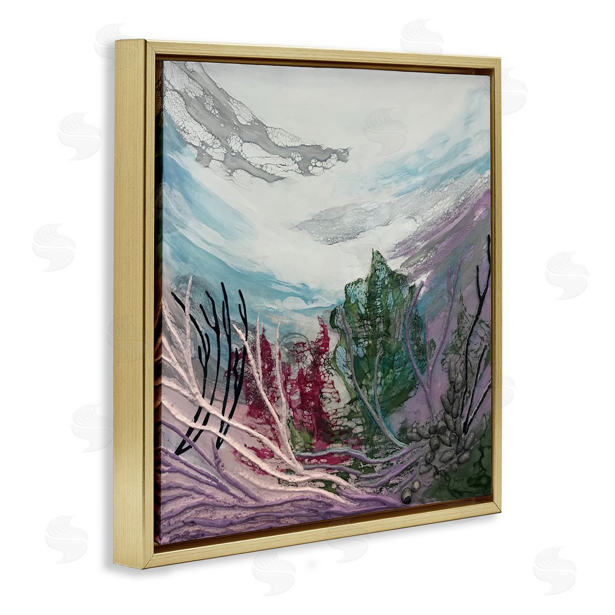 Stacy Gresell Abstract Underwater Landscape Scene Floating Coral Plants Gold Floating Frame Canvas Wall Art Print