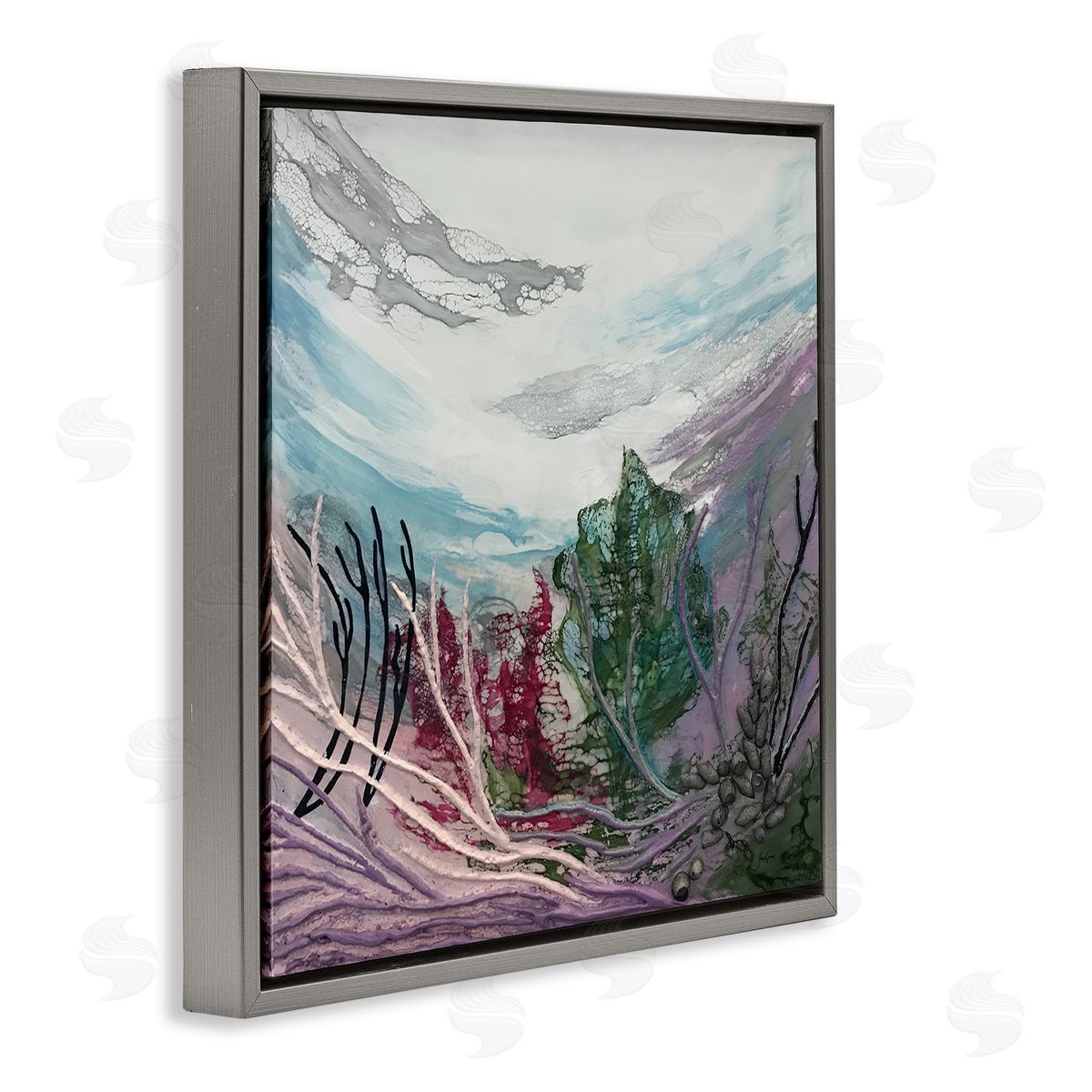 Stacy Gresell Abstract Underwater Landscape Scene Floating Coral Plants Gray Floating Frame Canvas Wall Art Print