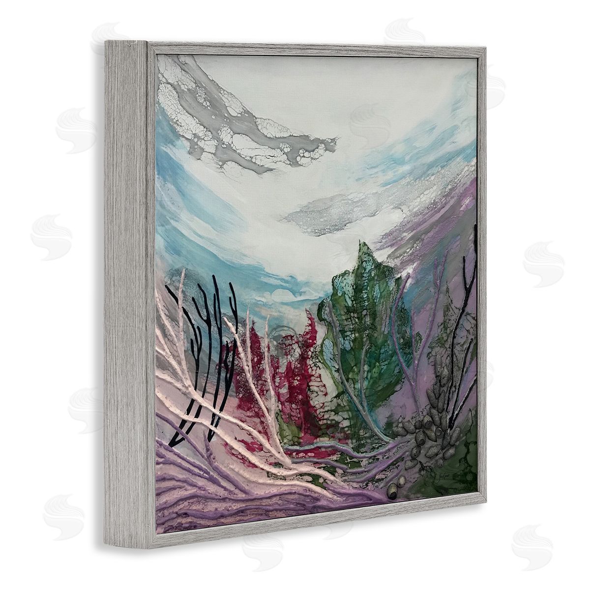 Stacy Gresell Abstract Underwater Landscape Scene Floating Coral Plants Gray Framed Glicee Wall Art Print