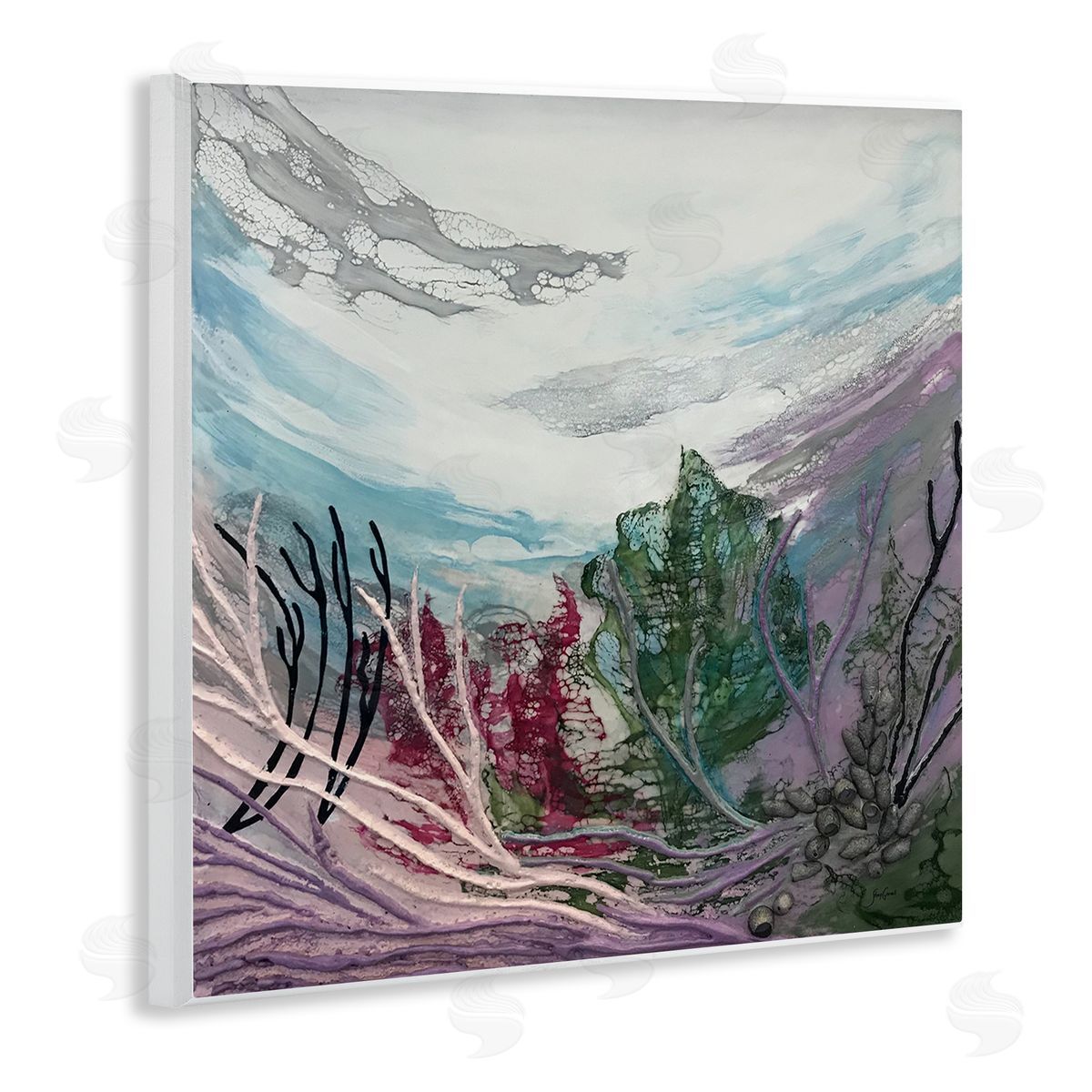 Stacy Gresell Abstract Underwater Landscape Scene Floating Coral Plants Wooden Wall Plaque Art Print