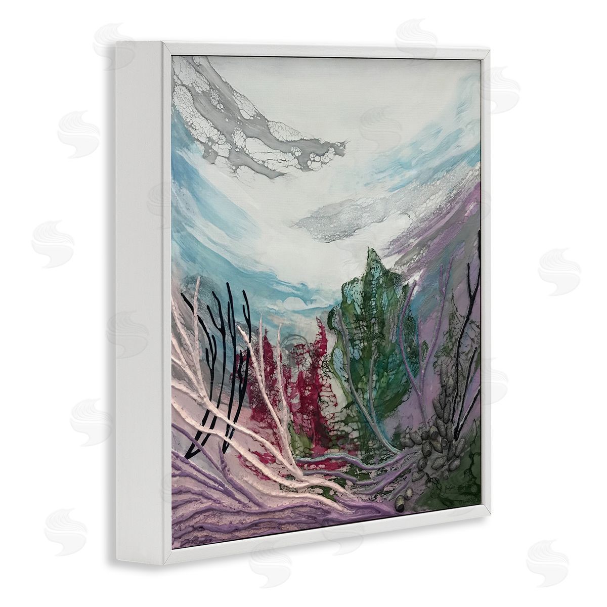 Stacy Gresell Abstract Underwater Landscape Scene Floating Coral Plants White Framed Glicee Wall Art Print