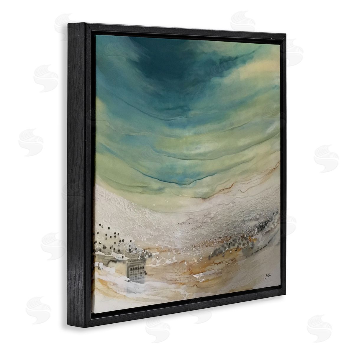 Stacy Gresell Enigmatic Landscape Scene Curved Abstract Beach Depiction  Black Floating Frame Canvas Wall Art Print