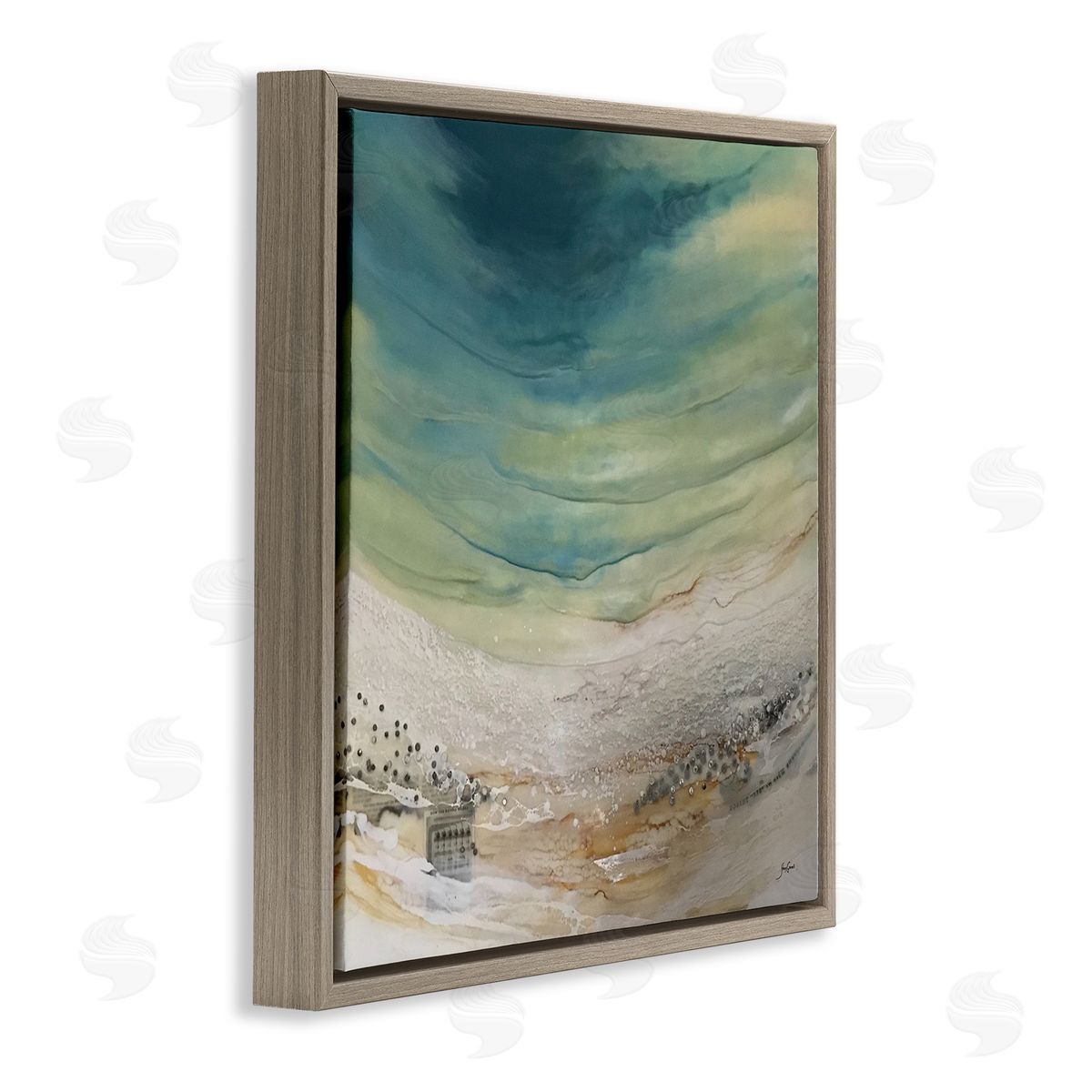Stacy Gresell Enigmatic Landscape Scene Curved Abstract Beach Depiction  Brown Floating Frame Canvas Wall Art Print