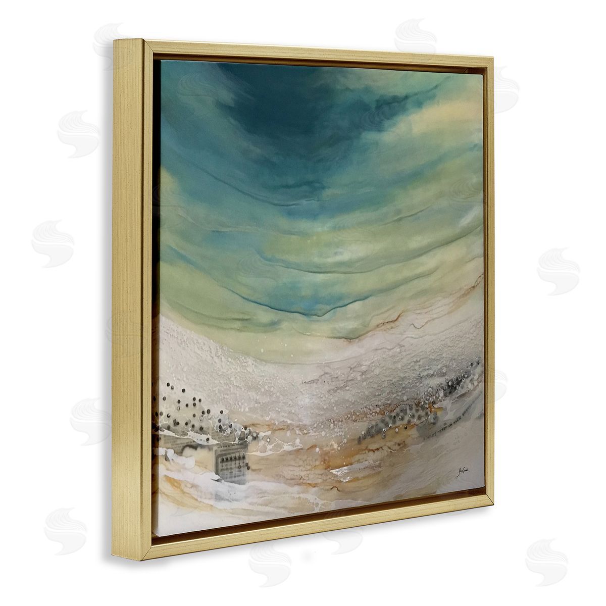 Stacy Gresell Enigmatic Landscape Scene Curved Abstract Beach Depiction  Gold Floating Frame Canvas Wall Art Print