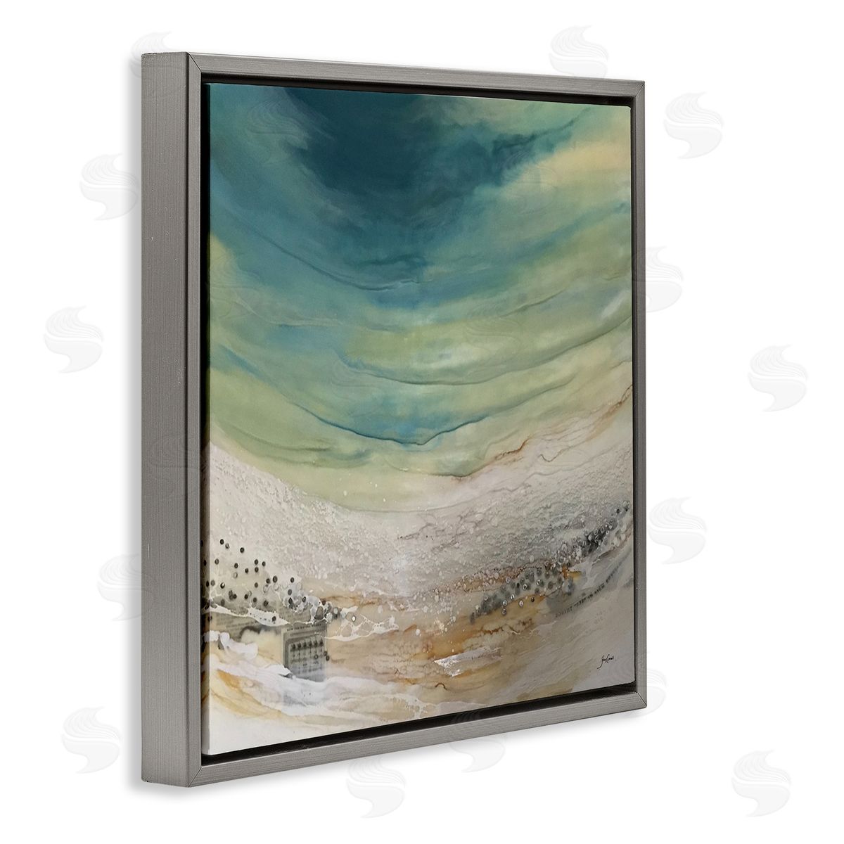 Stacy Gresell Enigmatic Landscape Scene Curved Abstract Beach Depiction  Gray Floating Frame Canvas Wall Art Print