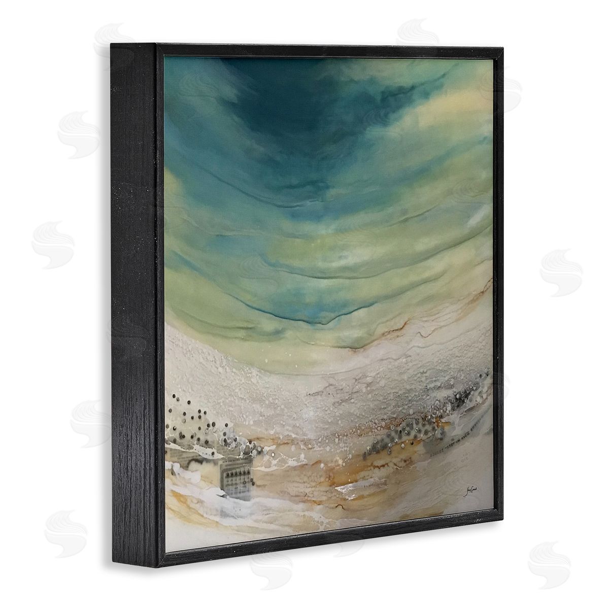 Stacy Gresell Enigmatic Landscape Scene Curved Abstract Beach Depiction  Black Framed Glicee Wall Art Print
