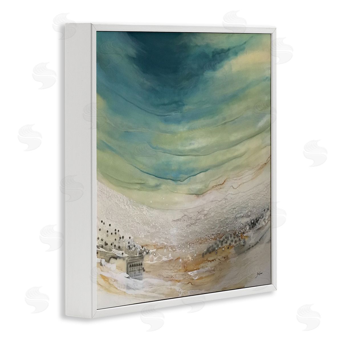 Stacy Gresell Enigmatic Landscape Scene Curved Abstract Beach Depiction  White Framed Glicee Wall Art Print