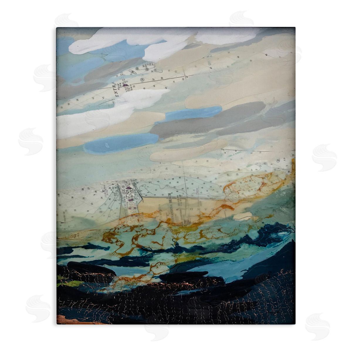 Stacy Gresell Nautical Landscape Abstract Ocean Layered Map  Stretched Canvas Wall Art Print