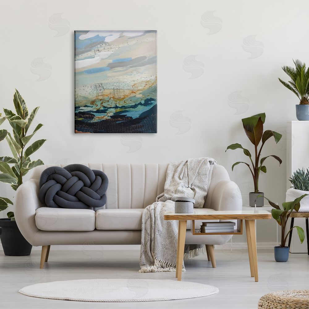Stacy Gresell Nautical Landscape Abstract Ocean Layered Map  Canvas Wall Art Print in Room