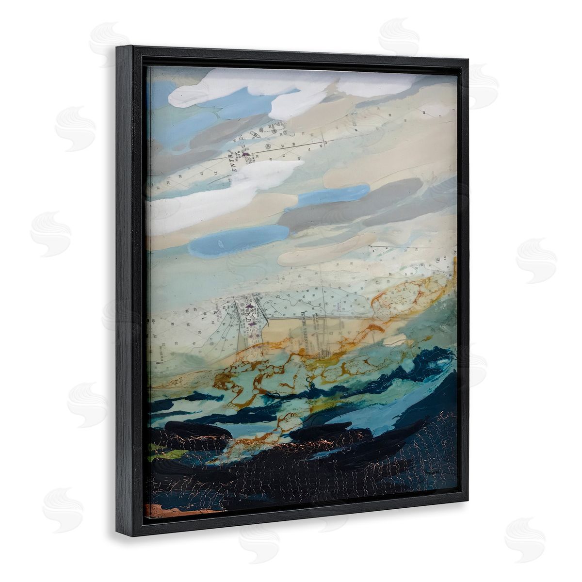 Stacy Gresell Nautical Landscape Abstract Ocean Layered Map  Black Floating Frame Canvas Wall Art Print