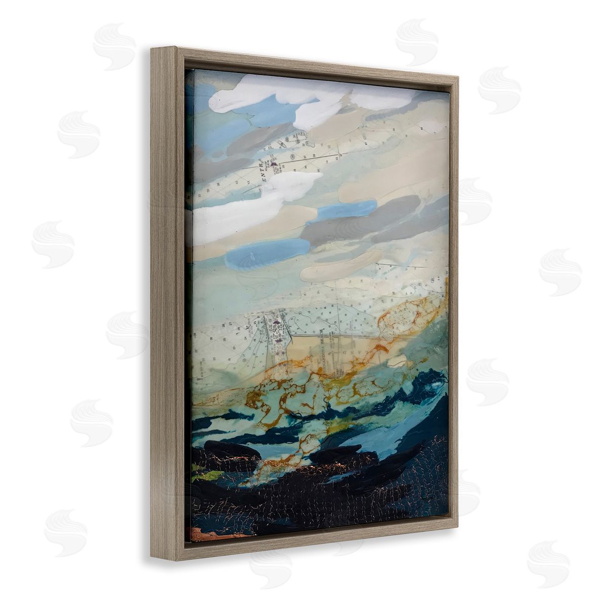 Stacy Gresell Nautical Landscape Abstract Ocean Layered Map  Brown Floating Frame Canvas Wall Art Print