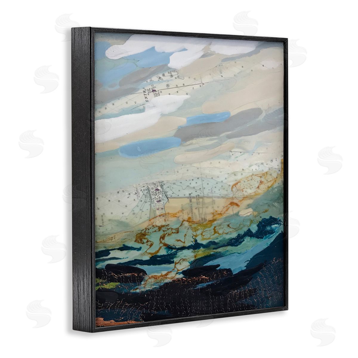 Stacy Gresell Nautical Landscape Abstract Ocean Layered Map  Black Framed Giclee Wall Art Print