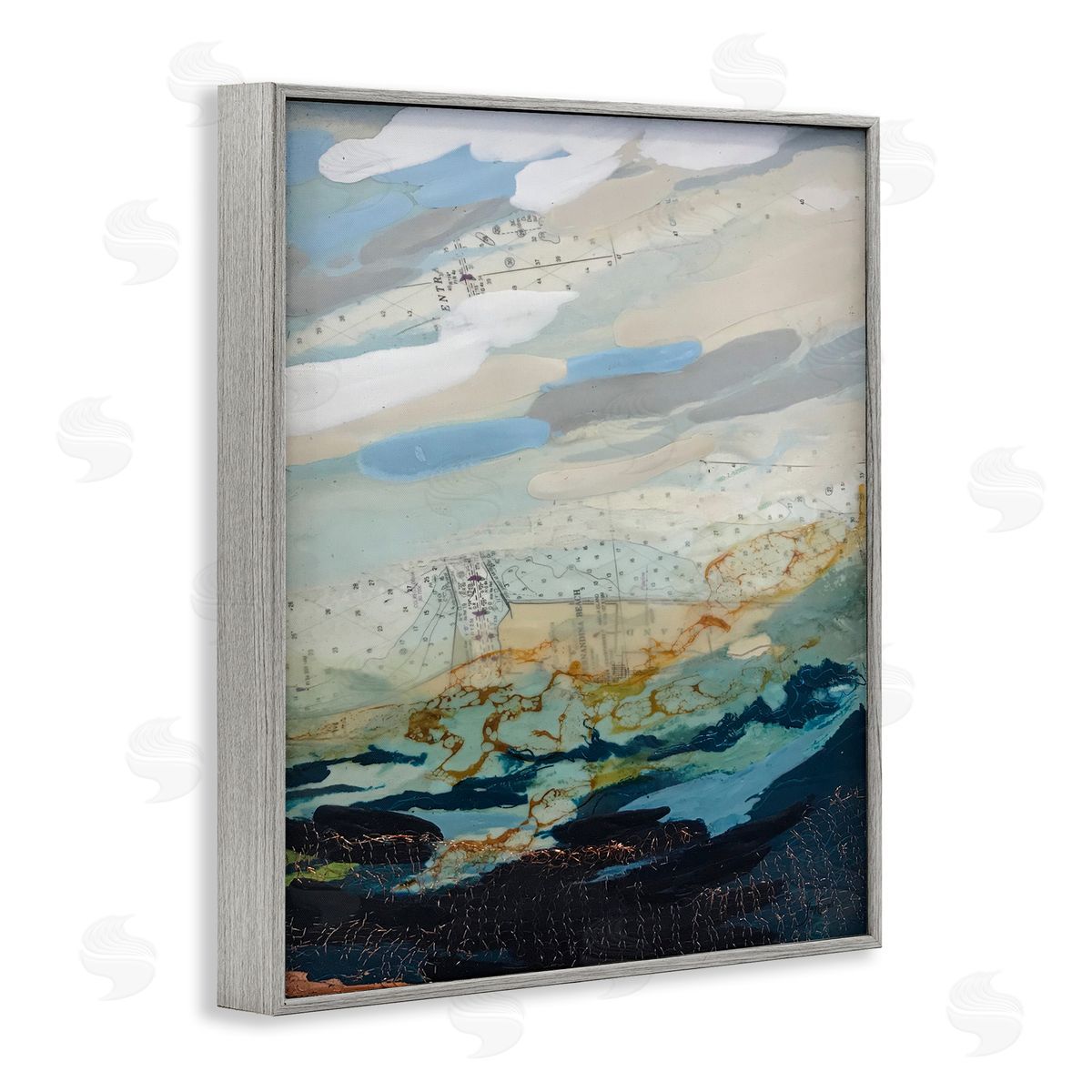 Stacy Gresell Nautical Landscape Abstract Ocean Layered Map  Gray Framed Giclee Wall Art Print
