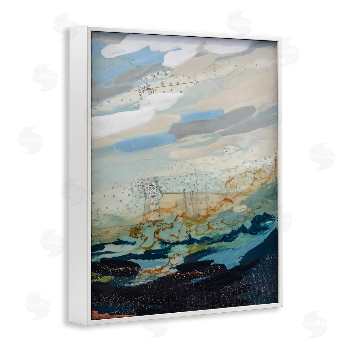 Stacy Gresell Nautical Landscape Abstract Ocean Layered Map  White Framed Giclee Wall Art Print