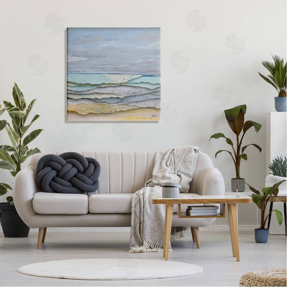 Stacy Gresell Layered Map Clippings Beach Shoreline Abstract Collage Canvas Wall Art in Room