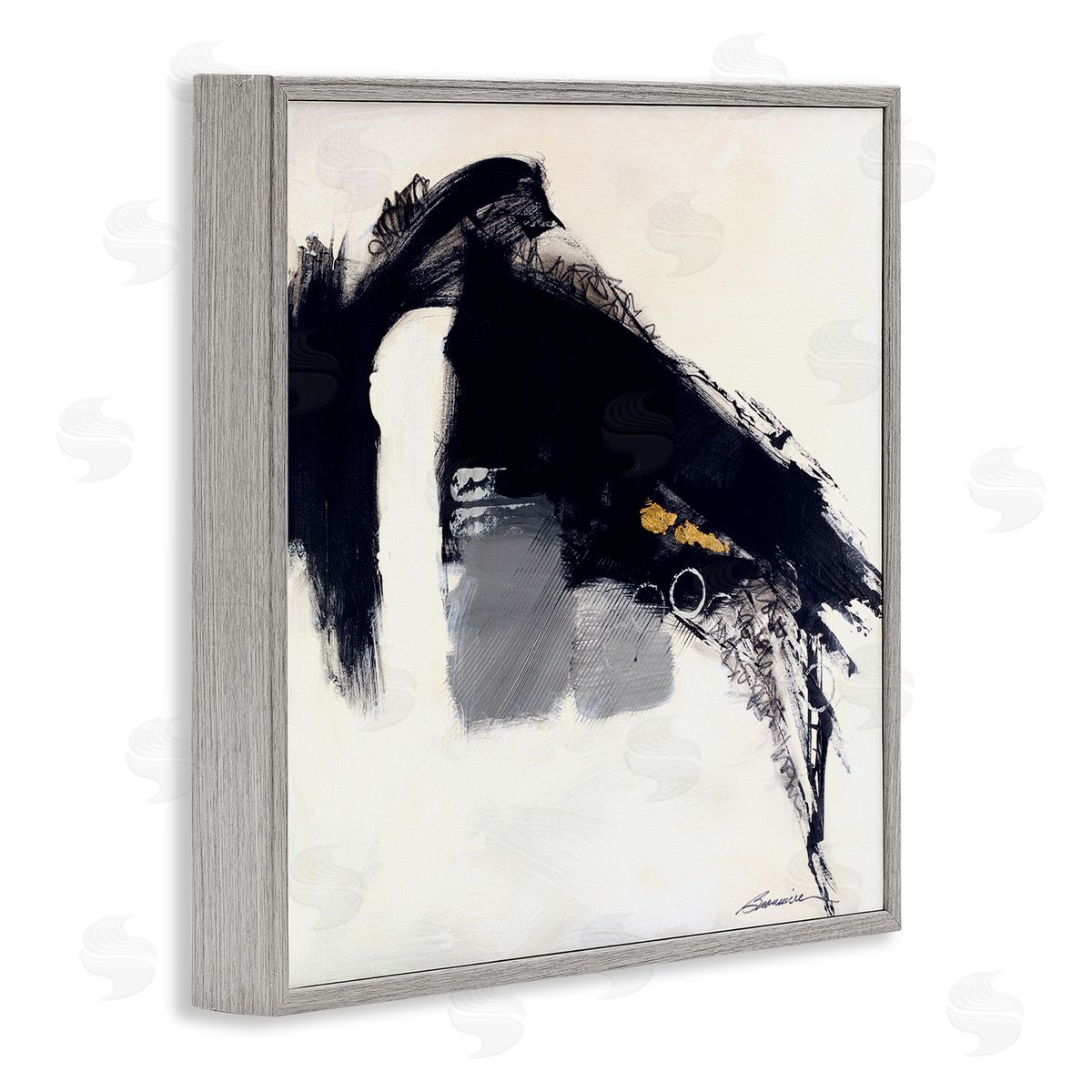 Beau Wild Black Abstract Scribble Lines Circle Shape Detail  Gray Framed Glicee Wall Art Print
