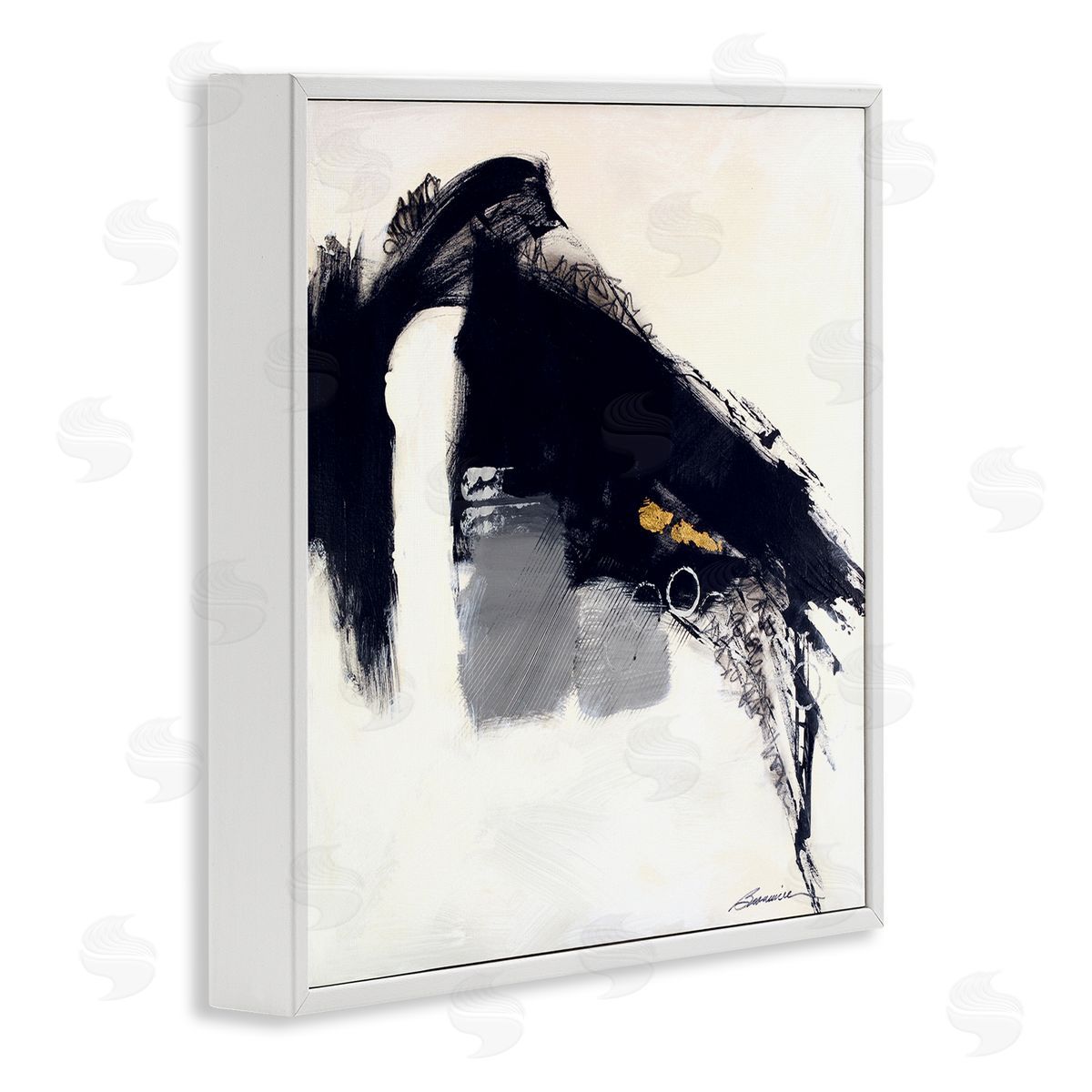 Beau Wild Black Abstract Scribble Lines Circle Shape Detail  White Framed Glicee Wall Art Print