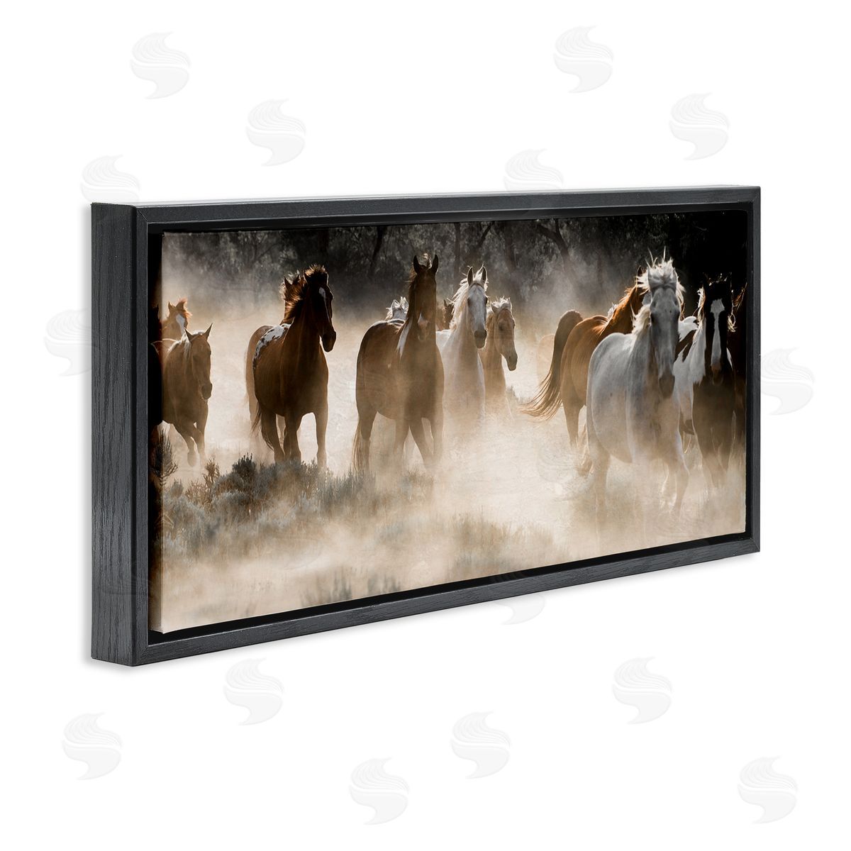 Striking Horse Herd Galloping Black Floating Frame Canvas Wall Art, Home Decor by Danita Delimont