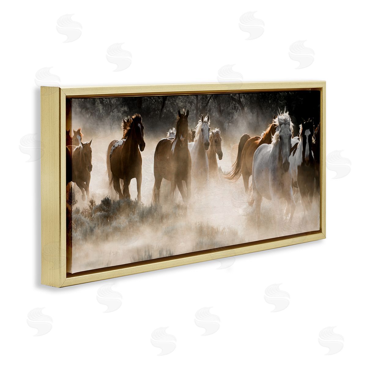 Striking Horse Herd Galloping Gold Floating Frame Canvas Wall Art, Home Decor by Danita Delimont