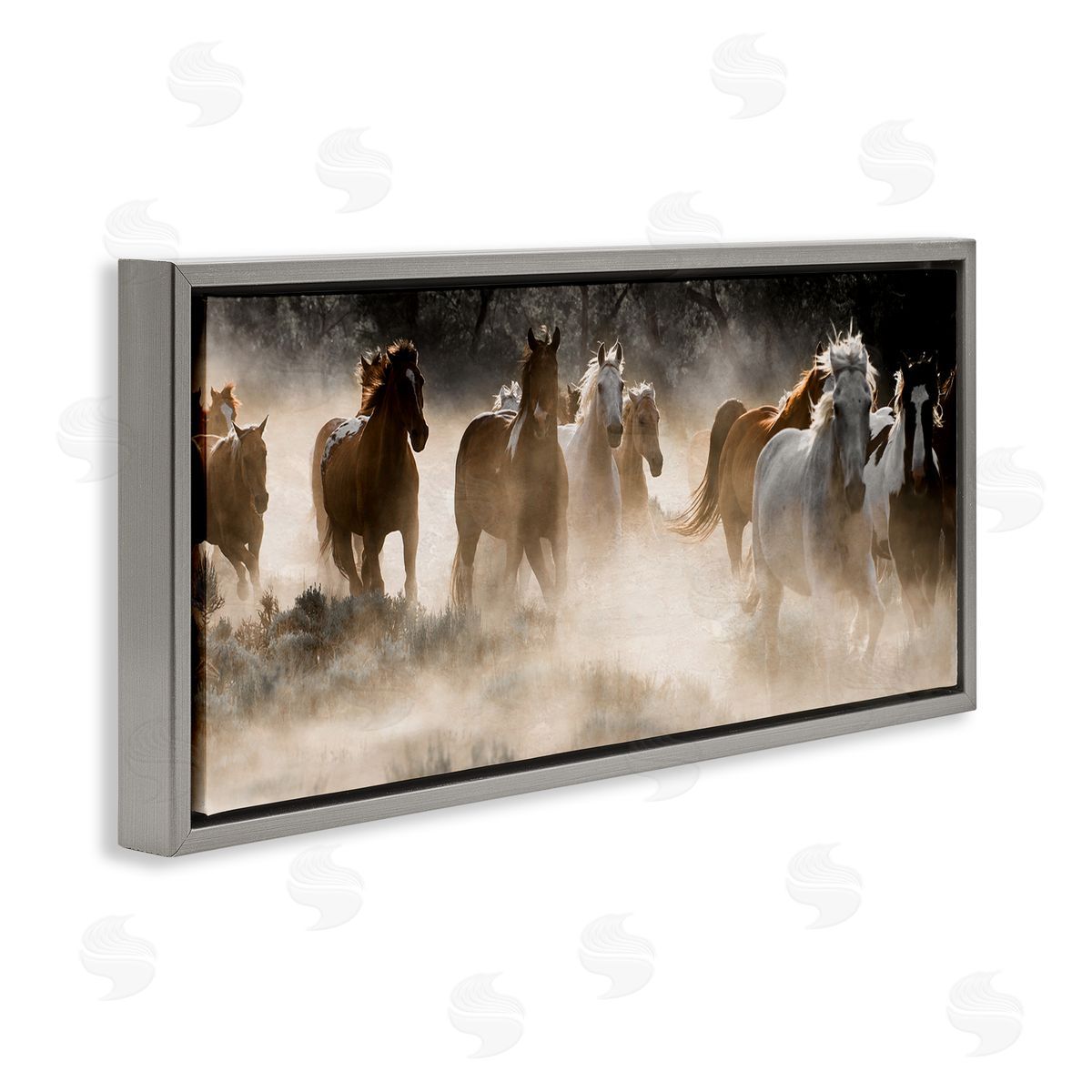 Striking Horse Herd Galloping Grey Floating Frame Canvas Wall Art, Home Decor by Danita Delimont