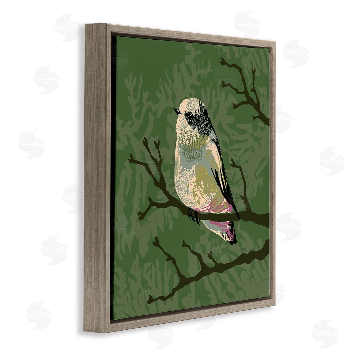 Verbrugge Watercolor Bird Perched on Tree Branch Wildlife Animal Portrait  Brown Floating Frame Canvas Wall Art Print