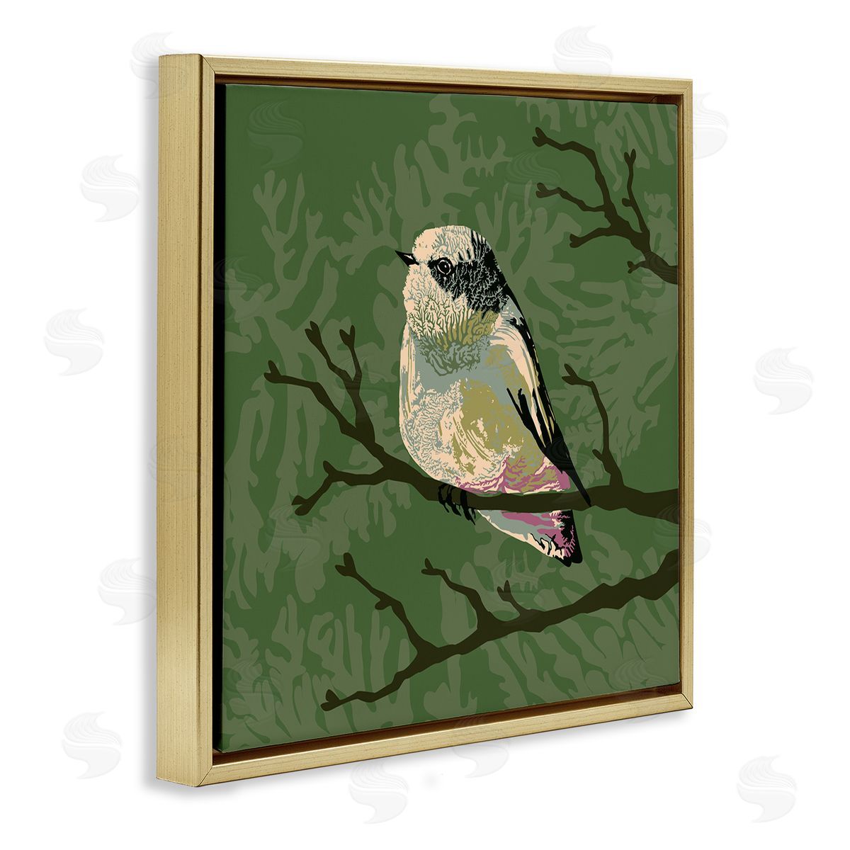 Verbrugge Watercolor Bird Perched on Tree Branch Wildlife Animal Portrait  Gold Floating Frame Canvas Wall Art Print