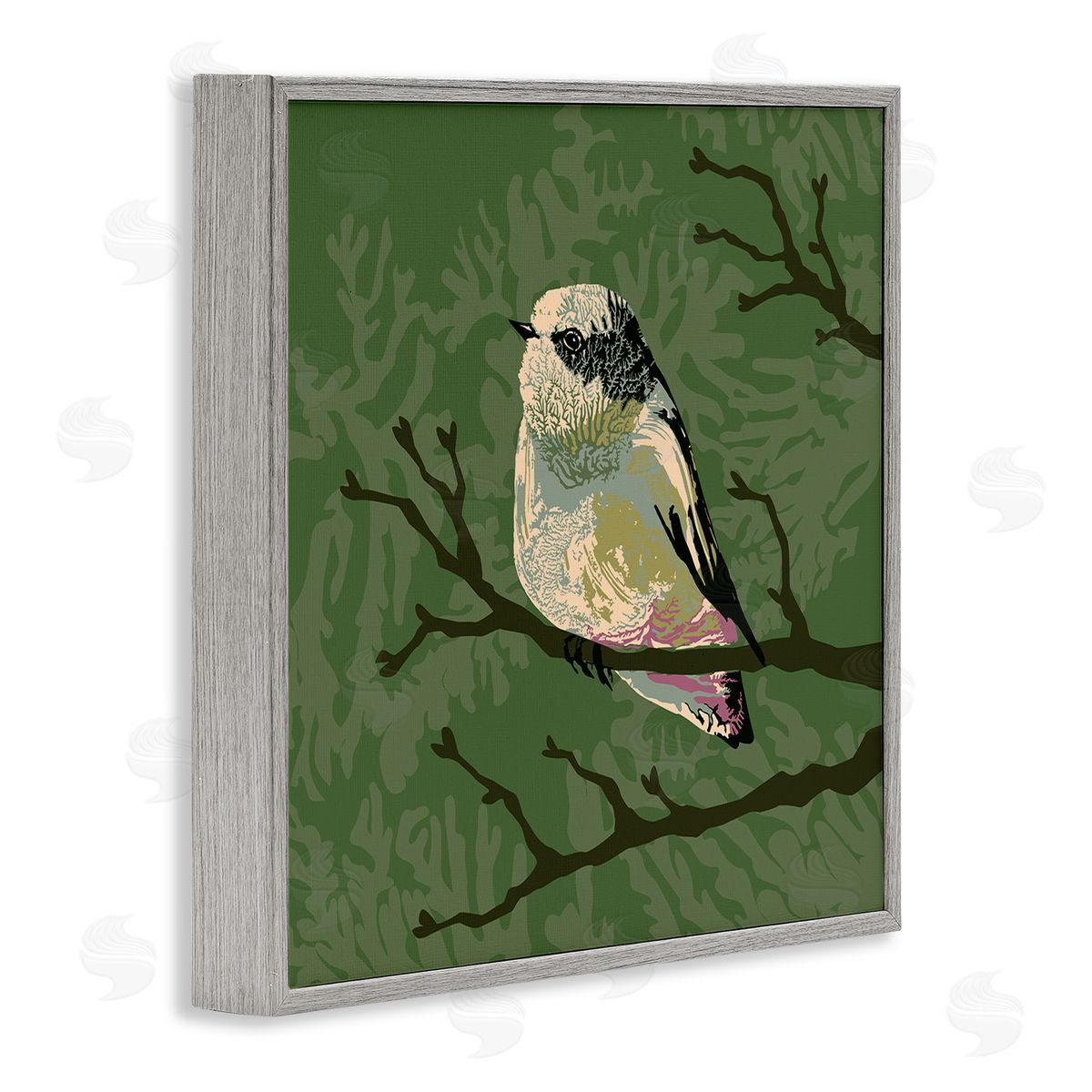 Verbrugge Watercolor Bird Perched on Tree Branch Wildlife Animal Portrait  Gray Framed Glicee Wall Art Print
