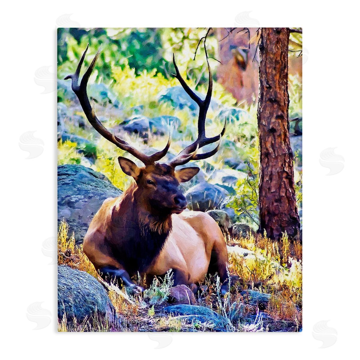 Alpenglow Workshop Stag Deer Resting Amid Forest Trees Natural Wildlife  Stretched Canvas Wall Art Print