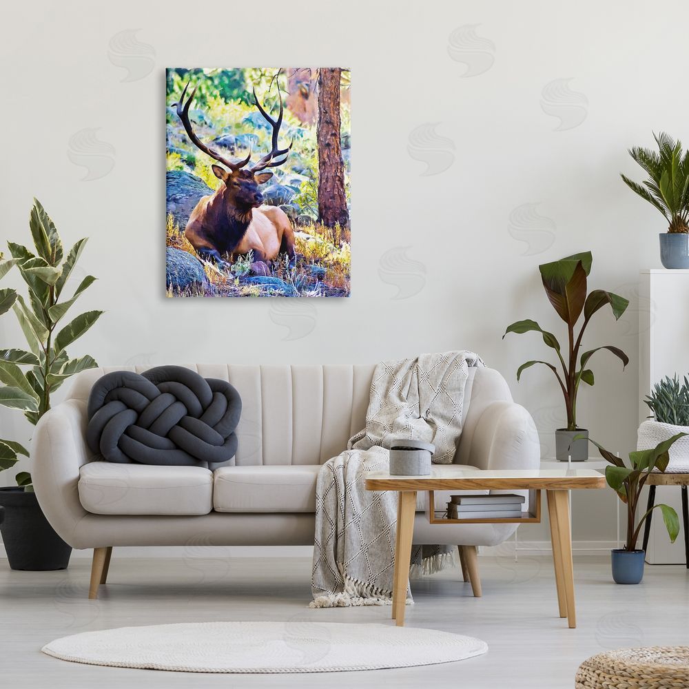 Alpenglow Workshop Stag Deer Resting Amid Forest Trees Natural Wildlife  Canvas Wall Art Print in Room