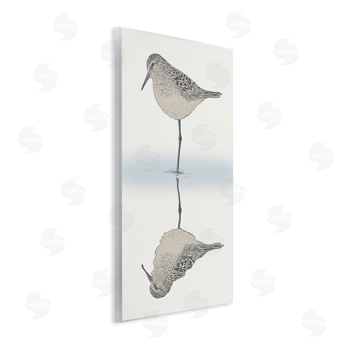 Tranquil Sandpiper Bird Reflection Wood Plaque Wall Art, Home Decor by Ziwei Li