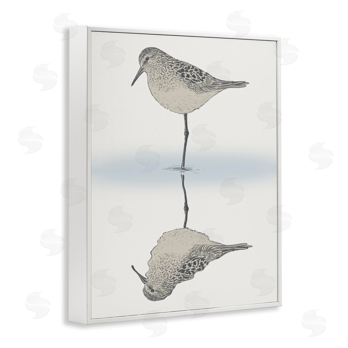 Tranquil Sandpiper Bird Reflection White Frame Print Wall Art, Home Decor by Ziwei Li