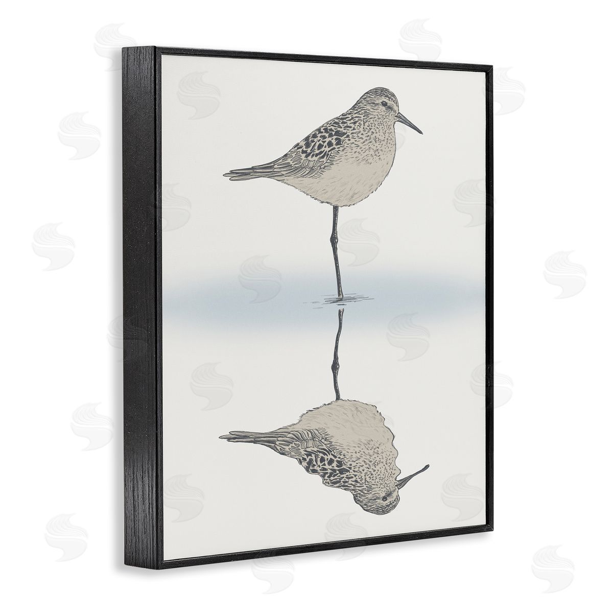 Ziwei Li Soothing Sandpiper Bird Standing Ocean Shoreline Reflection Black Framed Giclee Wall Art Print