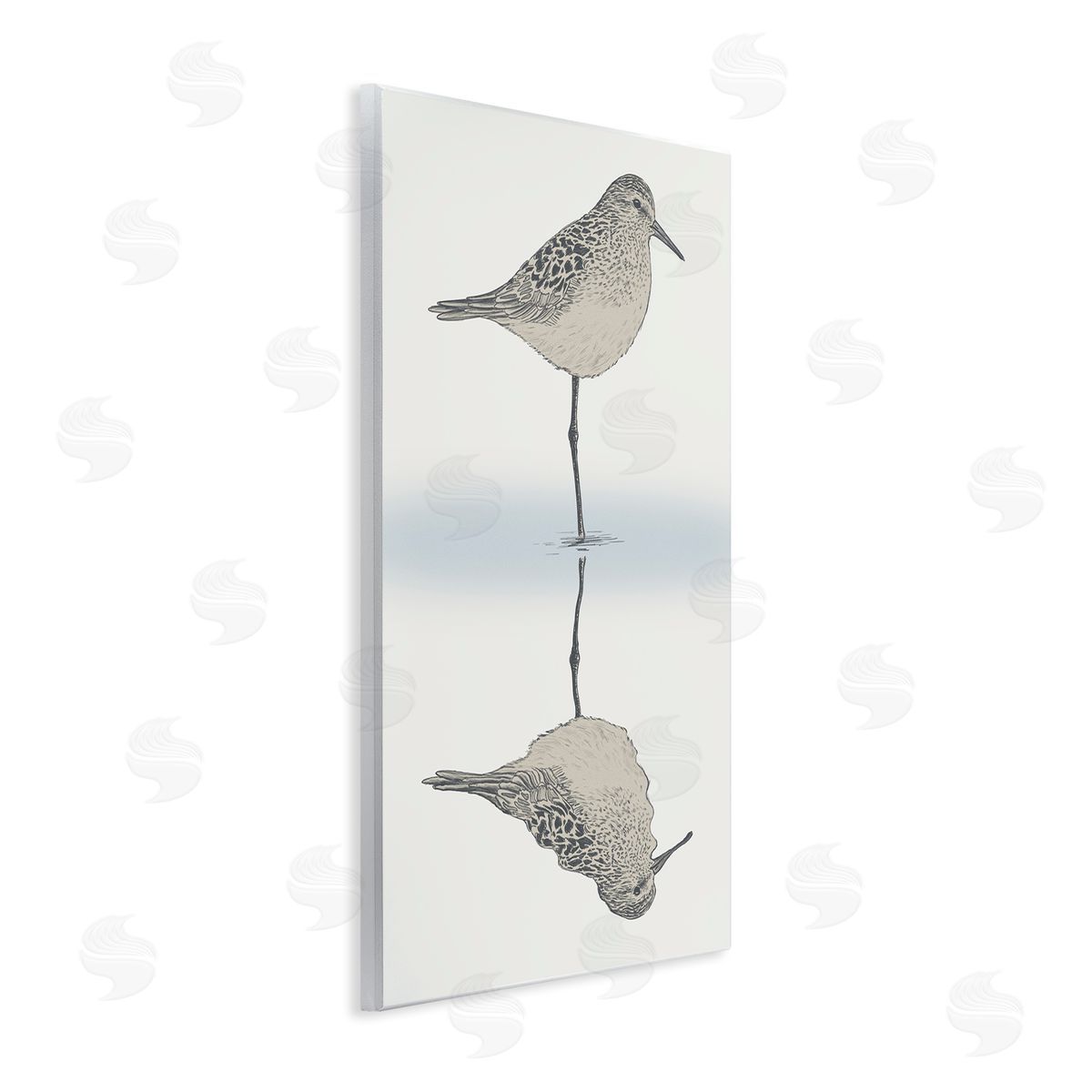 Ziwei Li Soothing Sandpiper Bird Standing Ocean Shoreline Reflection Wall Plaque Art Print