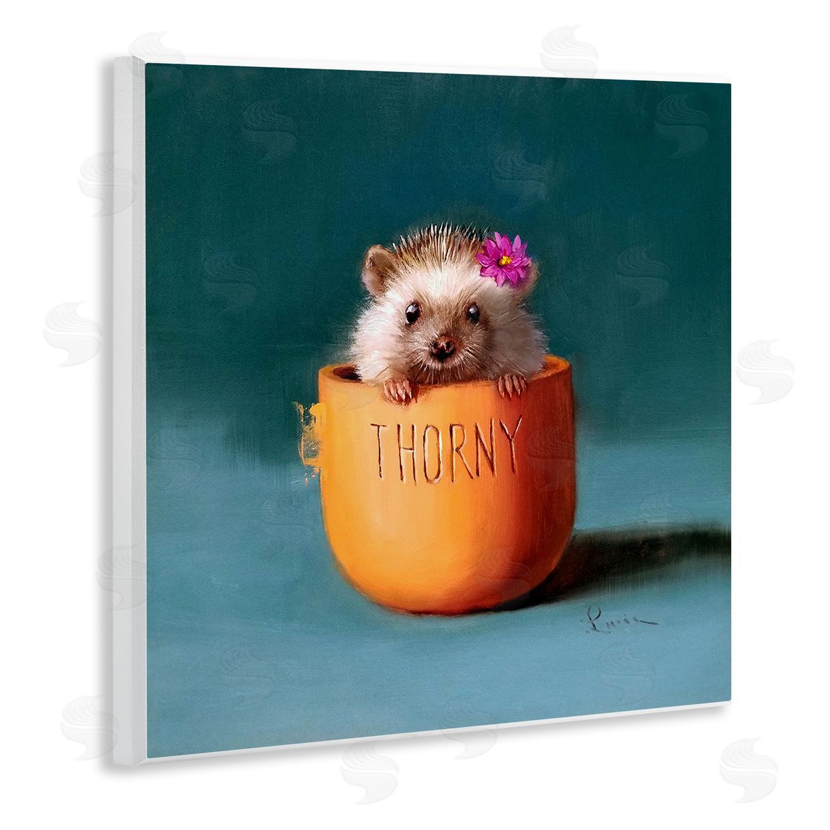 Lucia Heffernan Thorny Hedgehog Peeking Pink Daisy Flower Accent Wooden Wall Plaque Art Print