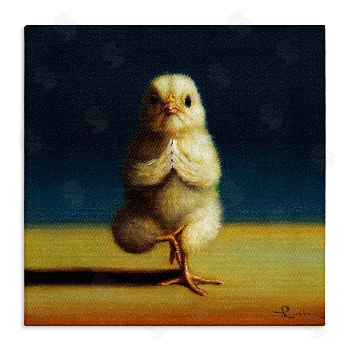 Lucia Heffernan Yellow Chick Meditating Yoga Pose Animal Fitness Stretched Canvas Wall Art Print