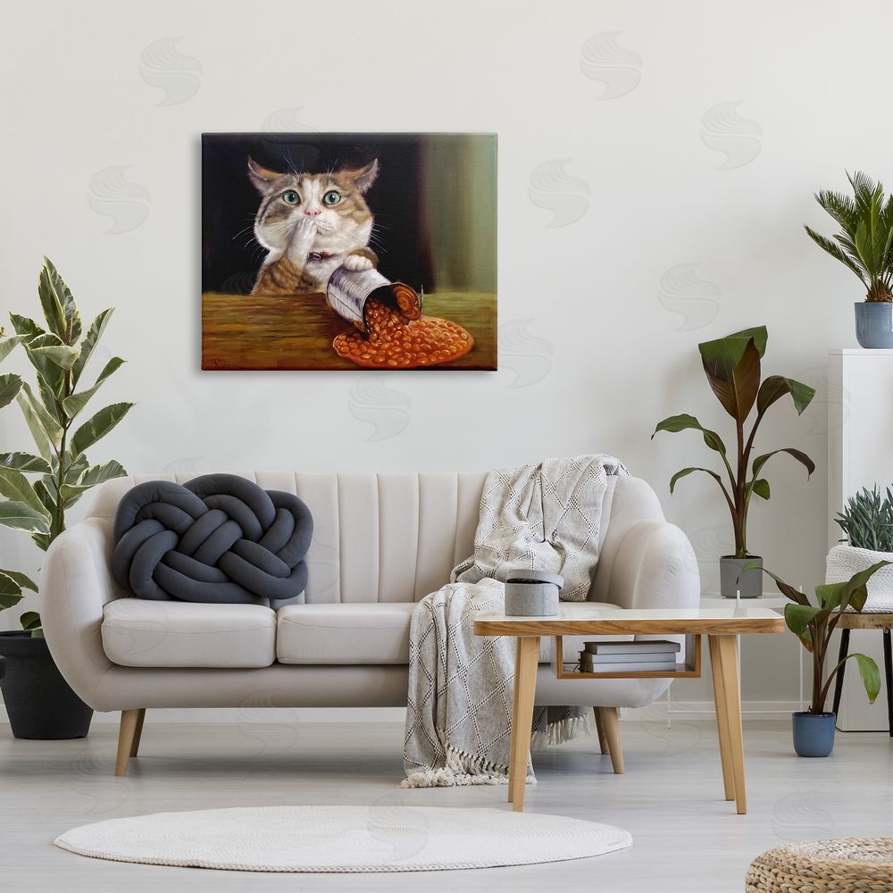 Lucia Heffernan Spilled The Beans Humorous Cat Kitchen Animal Painting Canvas Wall Art Print in Room