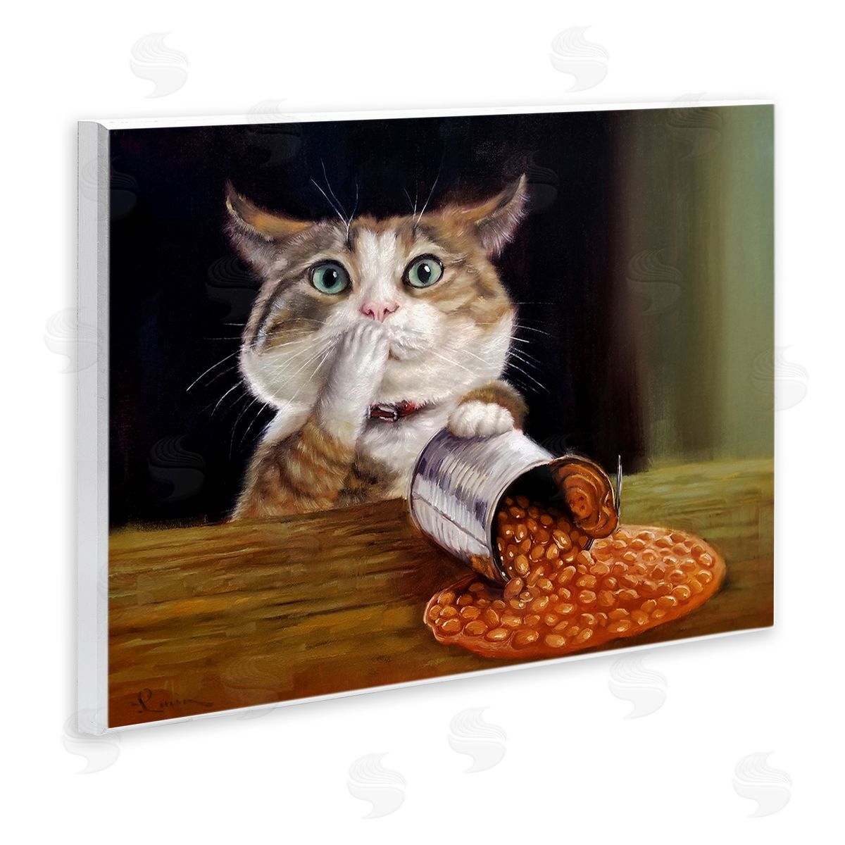 Lucia Heffernan Spilled The Beans Humorous Cat Kitchen Animal Painting Wall Plaque Art Print