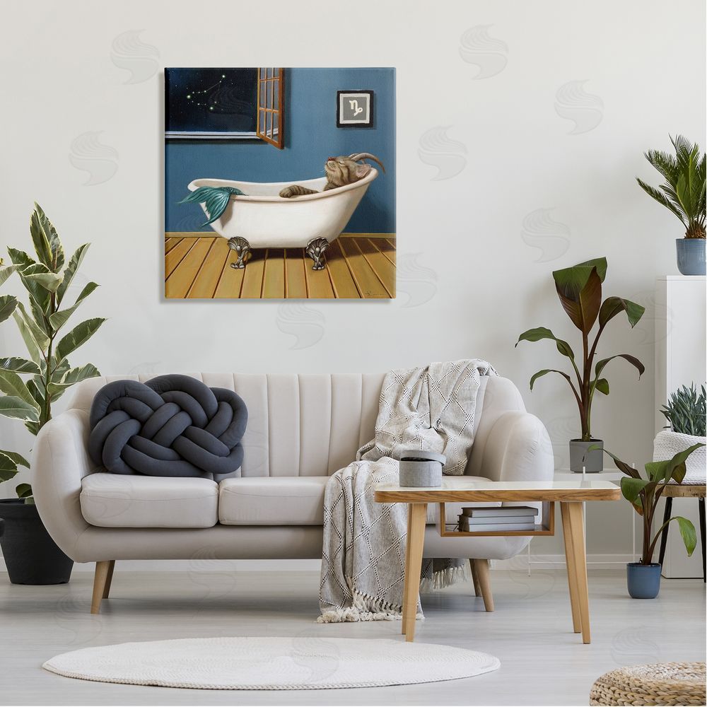 Lucia Heffernan Mystical Cat Mermaid Bath Capricorn Astrology Constellation Canvas Wall Art in Room