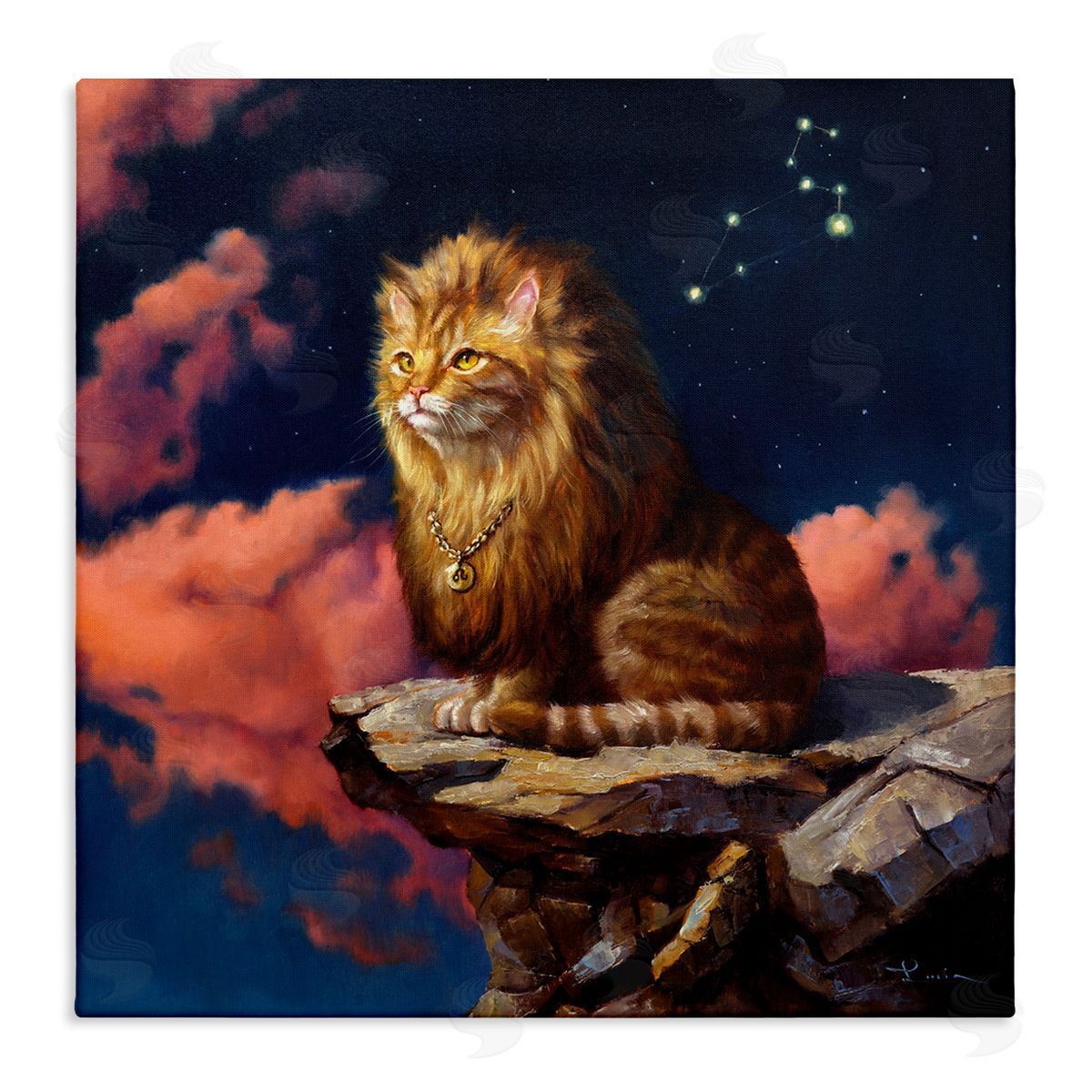 Lucia Heffernan Lion Cat Night Sky Constellation Leo Astrology Symbol Stretched Canvas Wall Art Print