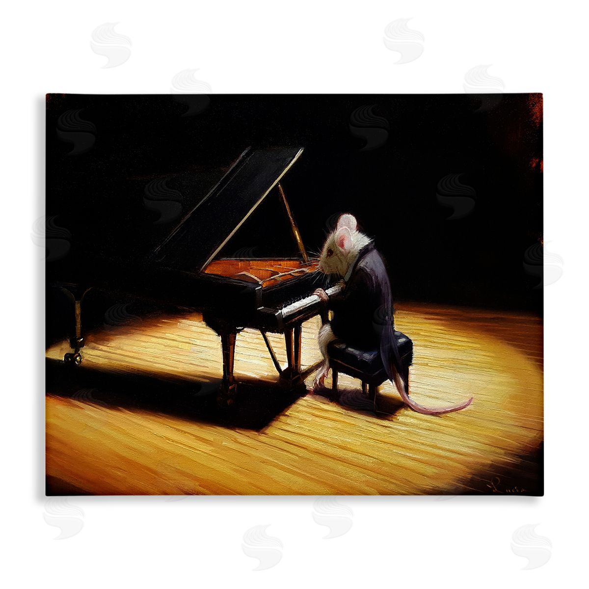 Lucia Heffernan Mouse Musician Playing Grand Piano Stage Spotlight Stretched Canvas Wall Art Print