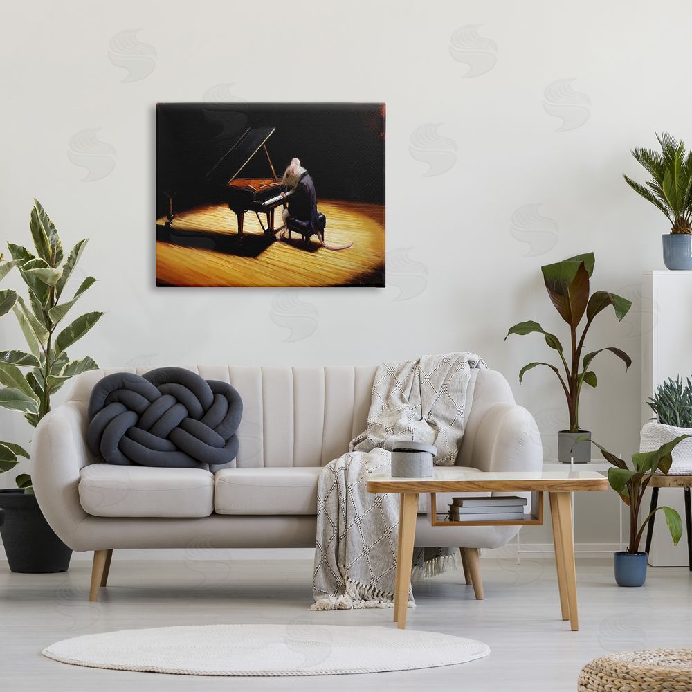 Lucia Heffernan Mouse Musician Playing Grand Piano Stage Spotlight Canvas Wall Art Print in Room
