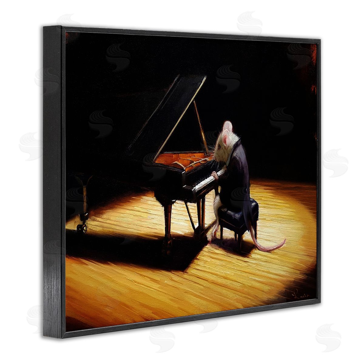 Lucia Heffernan Mouse Musician Playing Grand Piano Stage Spotlight Black Framed Giclee Wall Art Print