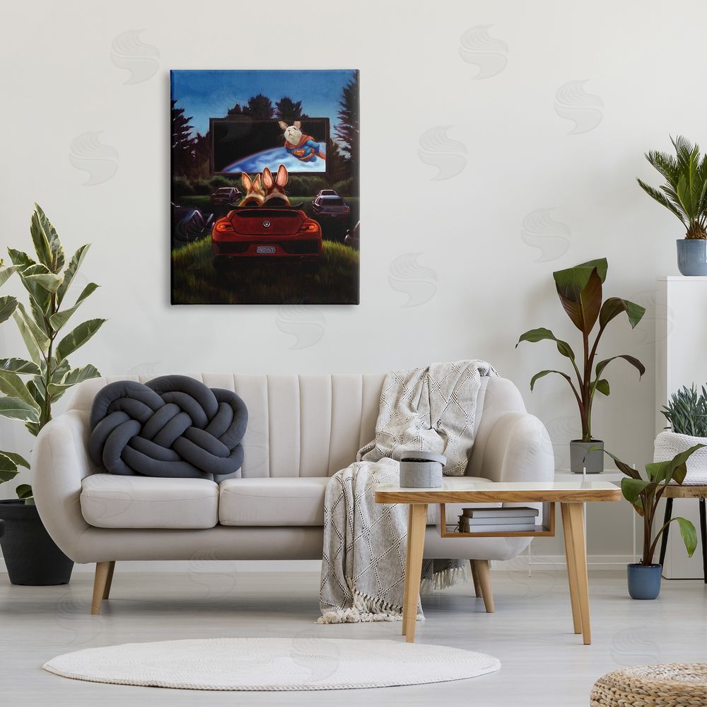 Lucia Heffernan Romantic Bunny Couple Drive-In Movie Date Animals Canvas Wall Art Print in Room