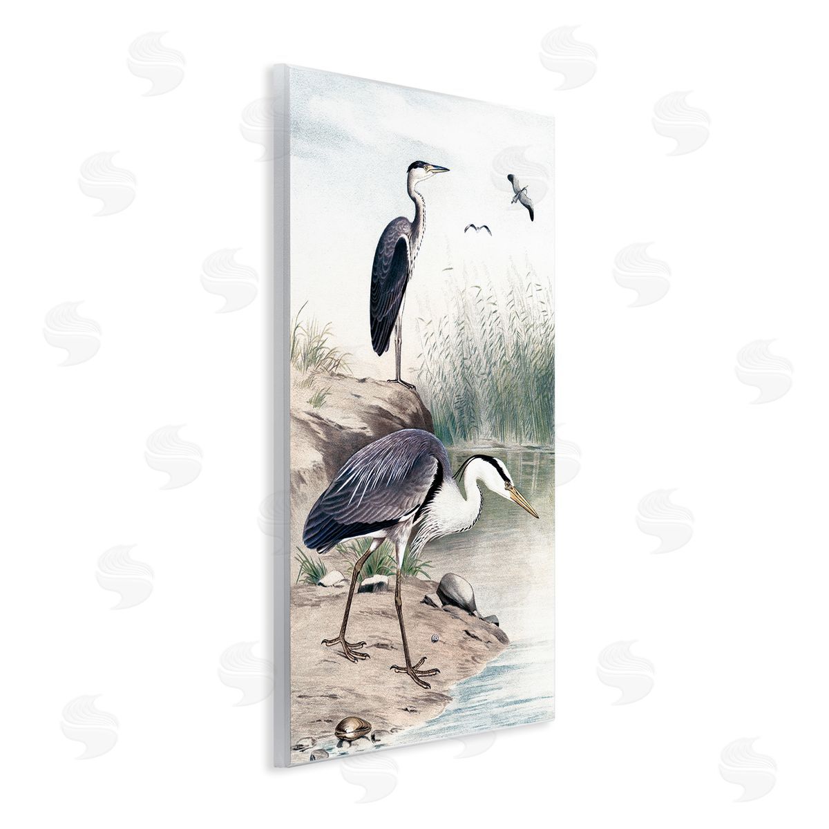 Piddix Heron Birds on Lake Shore Pampas Grass Nature Wall Plaque Art Print