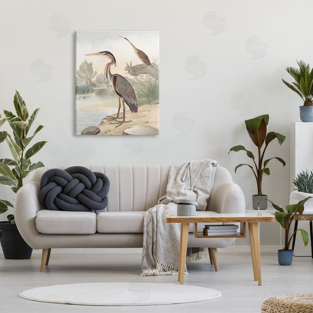 Piddix Wild Heron Birds Perched Scenic Grassy Creek Canvas Wall Art Print in Room