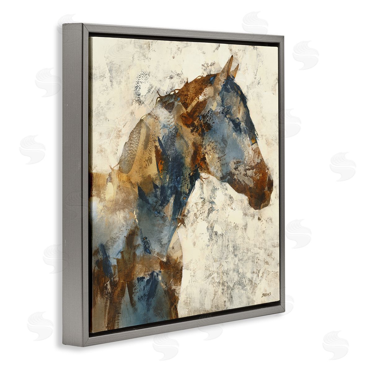 Earthy Abstract Layered Horse Grey Floating Frame Canvas Wall Art, Home Decor by Scott Brems